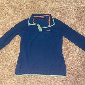 Blue pategonia worn wear button sweater